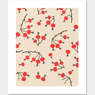 Rose Hips Branches Seamless Pattern Posters and Art